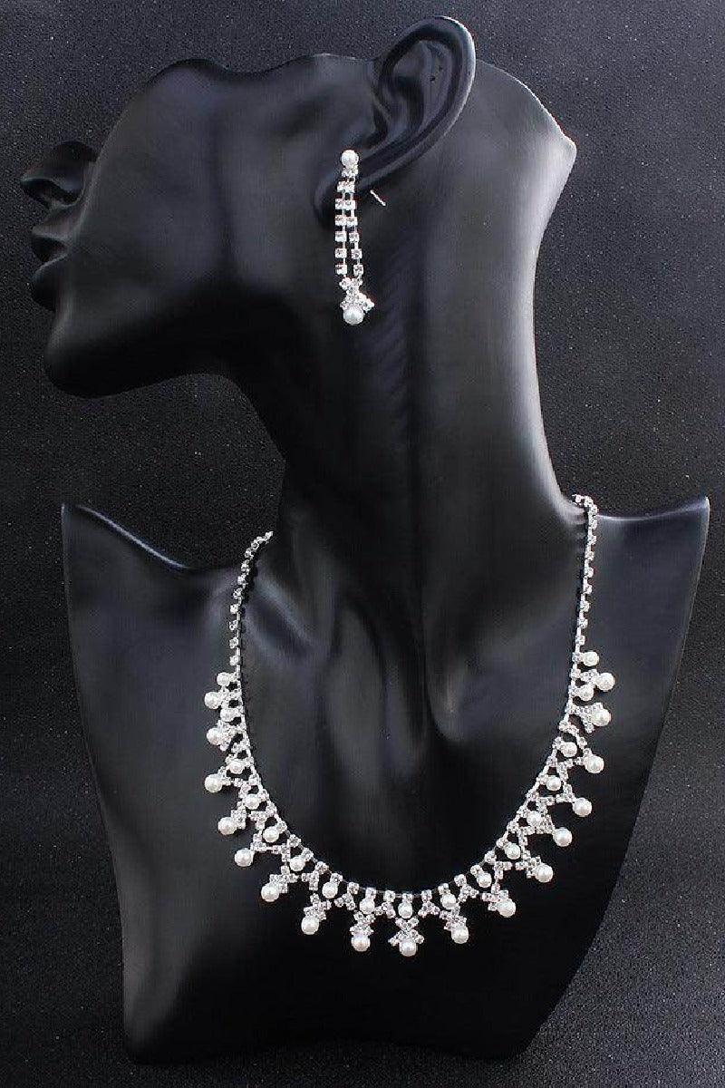 Jewelry Pearl Rhinestone Necklace Earrings 2-Piece Set 527668596787 - 7 Days / Silver - COCOMELODY